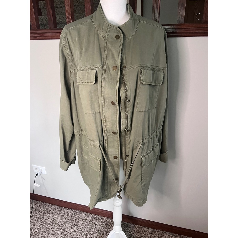 EVRI Womens Olive Green Utility Field Jacket 3X Plus Size Drawstring Waist Coat